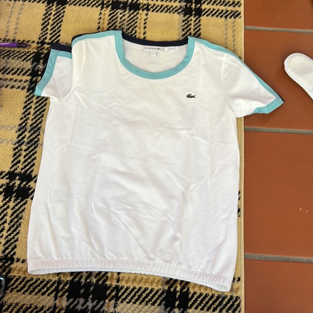 Lacoste top- Roland Garros Tennis, fr sz 36, m, s/s top with blue piping